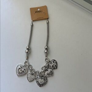 VENUS Silver Heart Charm Necklace with Crystal Accents